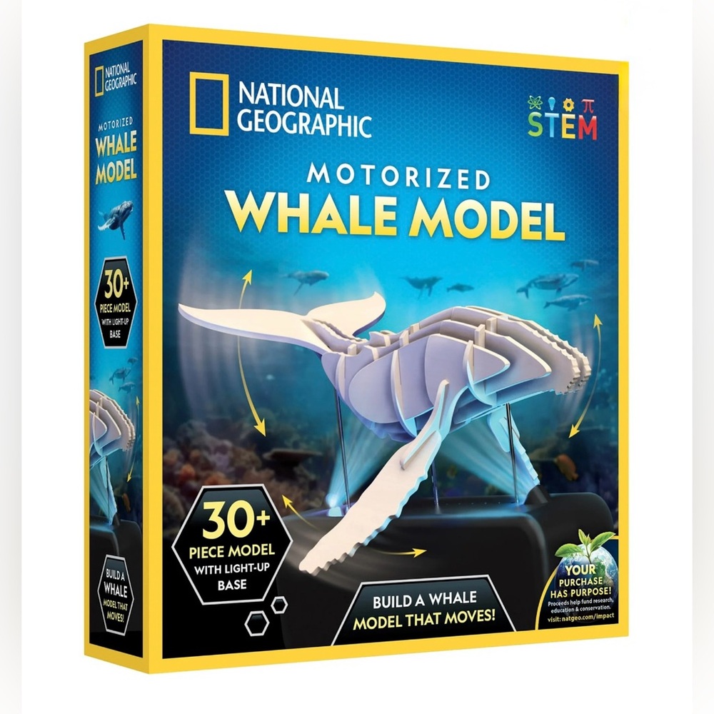 National Geographic Motorized Whale Model – 3D Wooden Puzzle with Light-Up Base